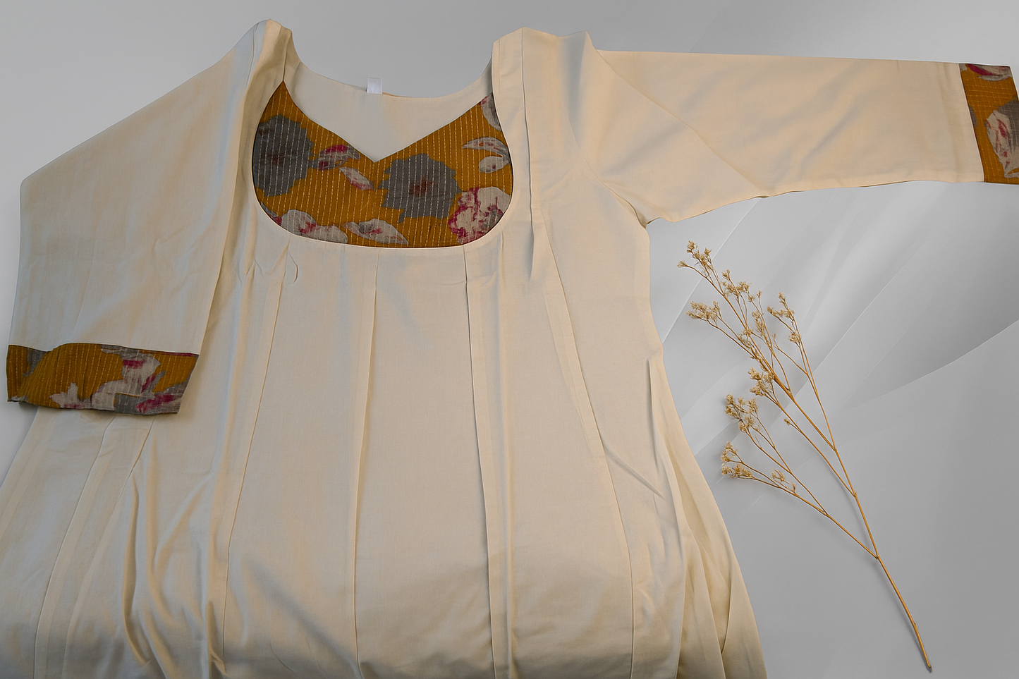 Elegant Mustard Floral Printed Semi Silk Kurta – Comfortable Daily & Festive Wear