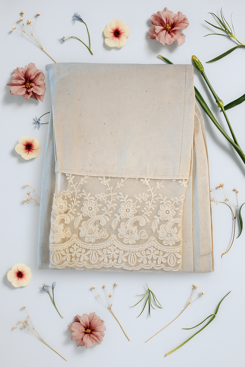 Elegant Cotton & Linen Kurta Pants with Lace Detailing