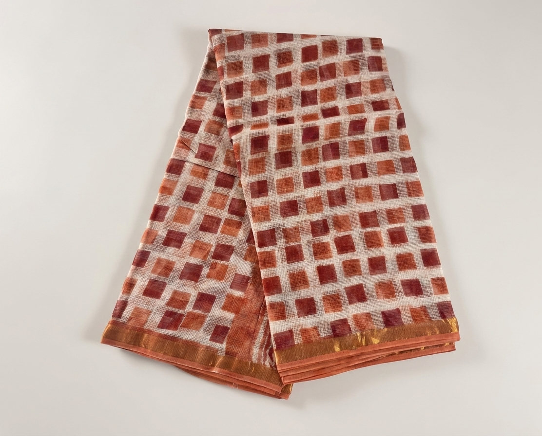 Terracotta Check Kota Doria Handwoven Saree