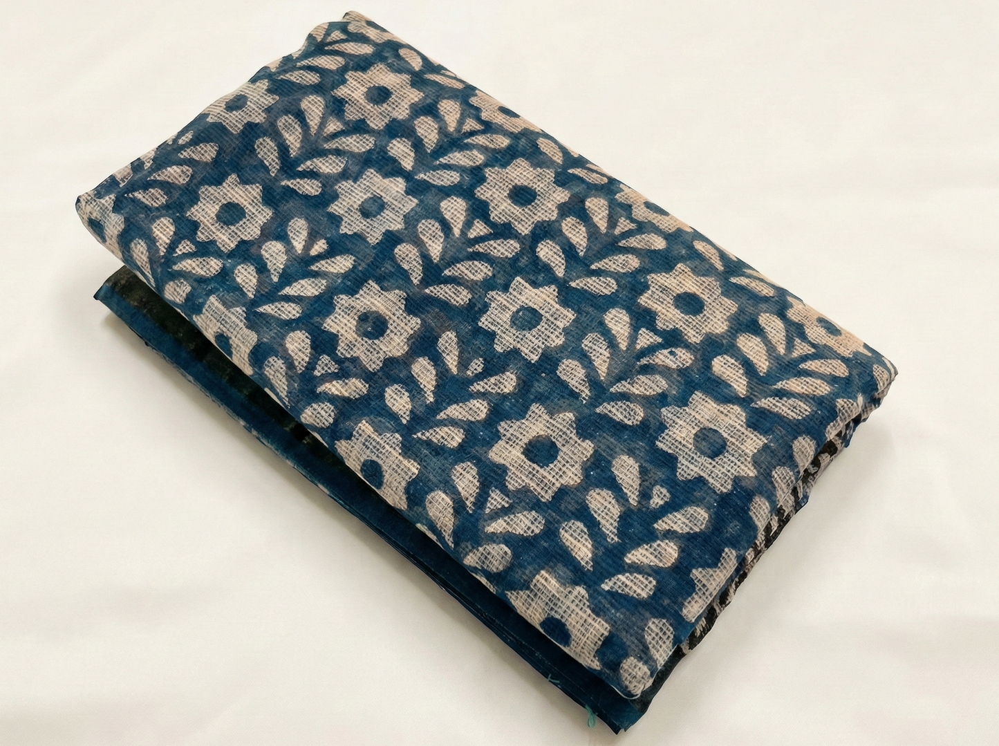 Indigo Garden: Hand Block Printed Floral Kota Doria Saree